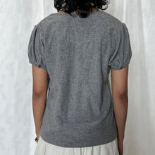 Load image into Gallery viewer, Grey Pink Striped Henley Short Sleeved Top
