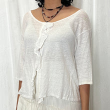 Load image into Gallery viewer, Grainy White Cotton Ruffles Button Cardigan Top
