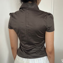 Load image into Gallery viewer, Brown Grey Alice Ruffles Collar Short Sleeves Top
