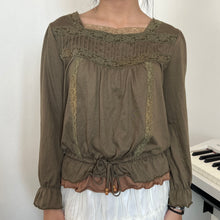 Load image into Gallery viewer, Grunge Green Fairy Lace Pleats Long Sleeves Top
