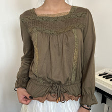 Load image into Gallery viewer, Grunge Green Fairy Lace Pleats Long Sleeves Top
