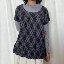 Load image into Gallery viewer, Black Purple Plaid Grey Inner Long Sleeves Top
