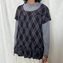 Load image into Gallery viewer, Black Purple Plaid Grey Inner Long Sleeves Top
