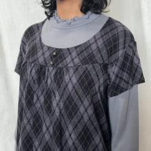 Load image into Gallery viewer, Black Purple Plaid Grey Inner Long Sleeves Top
