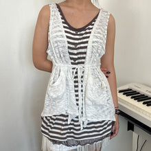 Load image into Gallery viewer, White Knit Outer Brown Stripes Sleeveless Top
