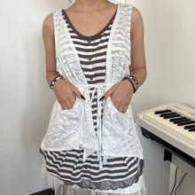 Load image into Gallery viewer, White Knit Outer Brown Stripes Sleeveless Top
