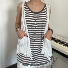 Load image into Gallery viewer, White Knit Outer Brown Stripes Sleeveless Top
