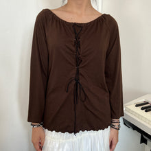 Load image into Gallery viewer, Brown Lace Up Long Sleeves Top
