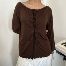 Load image into Gallery viewer, Brown Lace Up Long Sleeves Top
