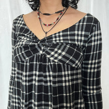 Load image into Gallery viewer, Black Plaid Twist Chest Babydoll Long Sleeves Top
