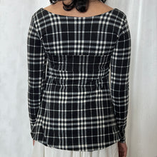 Load image into Gallery viewer, Black Plaid Twist Chest Babydoll Long Sleeves Top
