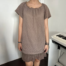 Load image into Gallery viewer, Brown Knit Ruched Mesh Short Sleeves Top Dress
