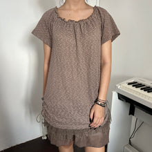 Load image into Gallery viewer, Brown Knit Ruched Mesh Short Sleeves Top Dress
