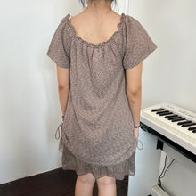 Load image into Gallery viewer, Brown Knit Ruched Mesh Short Sleeves Top Dress
