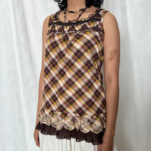 Load image into Gallery viewer, Axes Femme Brown Yellow Plaid Square Neck Lace Sleeveless Top
