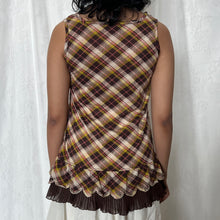 Load image into Gallery viewer, Axes Femme Brown Yellow Plaid Square Neck Lace Sleeveless Top
