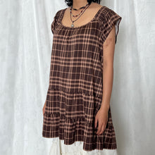 Load image into Gallery viewer, Brown Beige Plaid Oversized Babydoll Dress Off Shoulder Top
