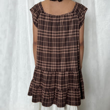 Load image into Gallery viewer, Brown Beige Plaid Oversized Babydoll Dress Off Shoulder Top
