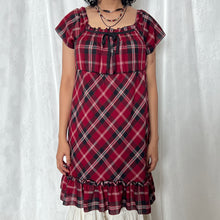 Load image into Gallery viewer, Red Black Plaid Milkmaid Ribbon Dress
