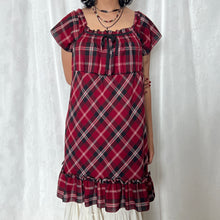 Load image into Gallery viewer, Red Black Plaid Milkmaid Ribbon Dress
