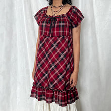 Load image into Gallery viewer, Red Black Plaid Milkmaid Ribbon Dress
