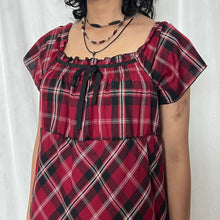 Load image into Gallery viewer, Red Black Plaid Milkmaid Ribbon Dress
