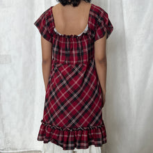 Load image into Gallery viewer, Red Black Plaid Milkmaid Ribbon Dress
