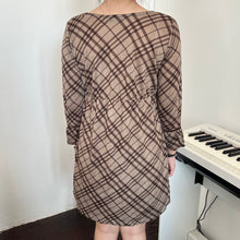 Load image into Gallery viewer, Beige Brown Plaid V Long Sleeves Top Dress
