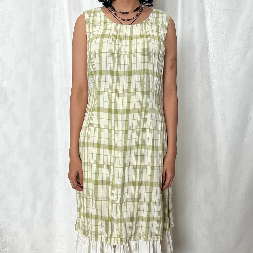 Olive Green Plaid Sleeveless Dress