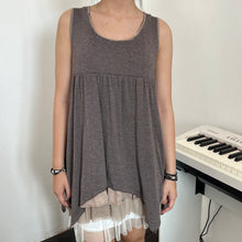 Load image into Gallery viewer, Grey Brown Sleeveless Asymmetrical Tier Sleeveless Top
