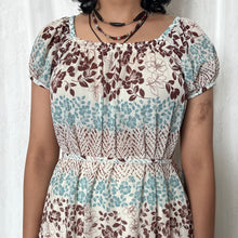 Load image into Gallery viewer, Brown Blue Tropical Mesh Square Neck Shoulder Dress

