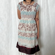 Load image into Gallery viewer, Brown Blue Tropical Mesh Square Neck Shoulder Dress
