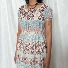 Load image into Gallery viewer, Brown Blue Tropical Mesh Square Neck Shoulder Dress
