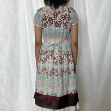Load image into Gallery viewer, Brown Blue Tropical Mesh Square Neck Shoulder Dress
