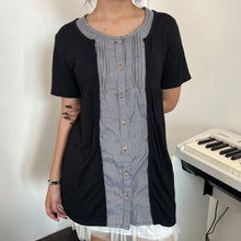 Load image into Gallery viewer, Black Fake Button Up 2pc Short Sleeves Top
