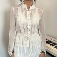 Load image into Gallery viewer, White Alice Tier Button Up Long Sleeves Top
