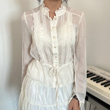 Load image into Gallery viewer, White Alice Tier Button Up Long Sleeves Top
