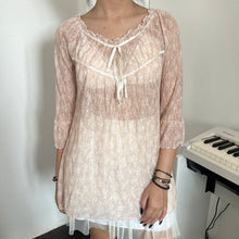 Load image into Gallery viewer, Pink Floral Mesh RIbbons Tie 3/4 Sleeves
