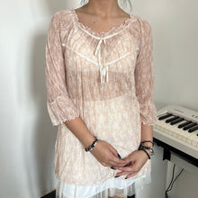 Load image into Gallery viewer, Pink Floral Mesh RIbbons Tie 3/4 Sleeves

