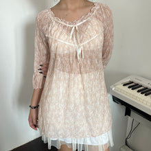 Load image into Gallery viewer, Pink Floral Mesh RIbbons Tie 3/4 Sleeves

