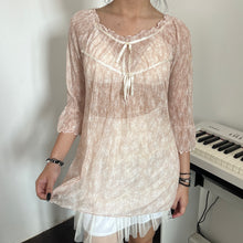 Load image into Gallery viewer, Pink Floral Mesh RIbbons Tie 3/4 Sleeves
