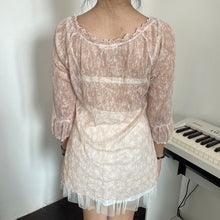 Load image into Gallery viewer, Pink Floral Mesh RIbbons Tie 3/4 Sleeves
