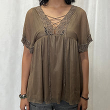 Load image into Gallery viewer, Grunge Green Fairy Chest Lace Up Mesh Flowy Top
