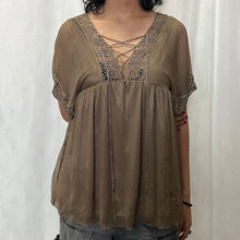 Load image into Gallery viewer, Grunge Green Fairy Chest Lace Up Mesh Flowy Top
