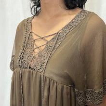 Load image into Gallery viewer, Grunge Green Fairy Chest Lace Up Mesh Flowy Top
