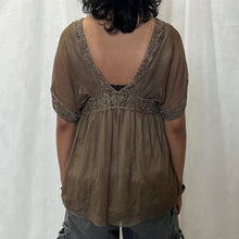 Load image into Gallery viewer, Grunge Green Fairy Chest Lace Up Mesh Flowy Top
