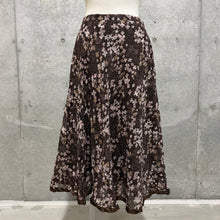 Load image into Gallery viewer, Pink Flowers Brown Aline Flowy Midi Skirt
