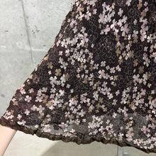 Load image into Gallery viewer, Pink Flowers Brown Aline Flowy Midi Skirt
