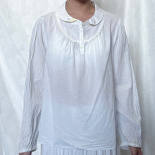 Load image into Gallery viewer, White Long Sleeve Peter Pan Collar Lace Half Button Down Top
