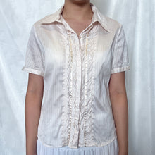 Load image into Gallery viewer, Alice Cream Ruffles Champagne Stripes Button Down Top
